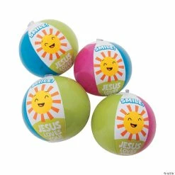Cheapest 🎉 Inflatable 5" Smile Jesus Loves You Mini Beach Balls - 12 Pc. 👍